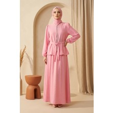 Sefa Merve Taşlı Fermuarlı Kuşaklı Tesettür Ikili Takım 0335-05 Pembe