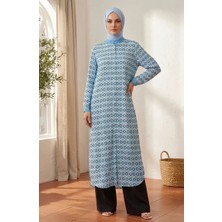 Sefa Merve Geometrik Desenli Boydan Düğmeli Tunik 2299-02 Mavi