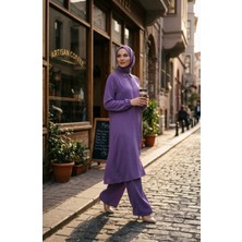 Sefa Merve Aerobin Kumaş Tunik Pantolon Ikili Takım 4142-14 Lila