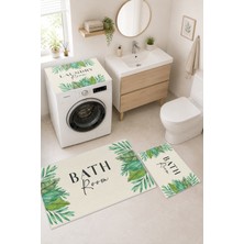 Homenette Modern 3 Parça Banyo Paspas Seti Kaymaz Tabanlı Makinede Yıkanabilir Banyo Halısı Takımı ve Çamaşır Makinesi Matı