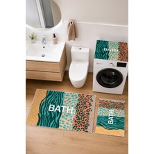 Homenette Modern 3 Parça Banyo Paspas Seti Kaymaz Tabanlı Makinede Yıkanabilir Banyo Halısı Takımı ve Çamaşır Makinesi Matı