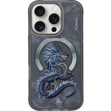 Nimmy Nımmy iPhone 15 Pro Max Uyumlu  Magsafe Destekli 3D Gerçek Nakış Işlemeli Mavi Dragon Kılıf