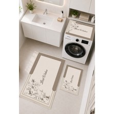 Homenette Modern 3 Parça Banyo Paspas Seti Kaymaz Tabanlı Makinede Yıkanabilir Banyo Halısı Takımı ve Çamaşır Makinesi Matı