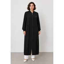 Bihan Store Kadın Boydan Fermuarlı Büzgülü Kap Y26-477 - Siyah