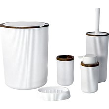 Box Up Banyo Seti 5 Parça Ahşap Beyaz Şık Banyo Aksesuarı