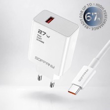 Soffany SY-027 27W Hızlı Şarj Adaptörü - Type-C Kablolu - 67W Destekli Telefonlarla Uyumlu