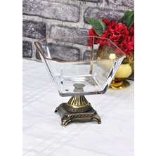 SEÇKİNEV Karen Cam 1900CC, Döküm Metal Gt Ayaklı Sunum Kasesi Altın/gümüş/eskitme