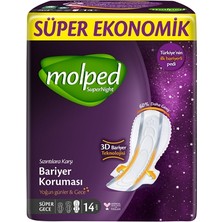 Molped Super Night Hijyenik Ped Ekonomik Paket Süper Gece 14'lü 2'li Ekonomik Paket