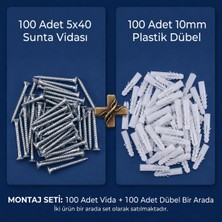 Aras Endüstri 100 Adet 5X40 Sunta Vidası ve 100 Adet 10MM Plastik Dübel Montaj Seti