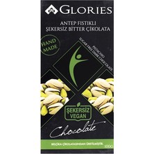 Glories Bütün Antep Fıstıklı Şekersiz Vegan Bitter Tablet Çikolata 100G 6'li Avantaj Paketi
