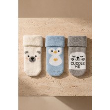 Bony Socks Bebek 3'lü Hayvan Desenli Içi Havlu Soket Çorap