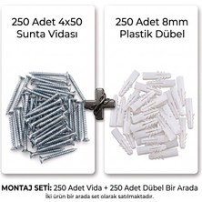 Aras Endüstri 250 Adet 4X50 Sunta Vidası ve 250 Adet 8mm Plastik Dübel Montaj Seti