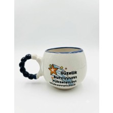 Palto Tasarım Güzellik Burcuyum El Yapımı Krem Parlak Puf Kupa - El Işçiliği Hediyelik Kupa Bardak Mug