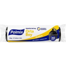 Polmix 160 gr Endüstriyel Orta Boy Çöp Poşeti 55X60 cm Rulo Siyah