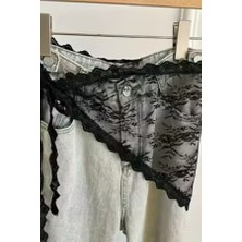 Zurafa Shop Kadın Siyah Dantel Katmanlı Bel Eteği Pantolon Üstü Aksesuar