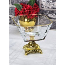 SEÇKİNEV Karen Cam 1900CC, Döküm Metal Gt Ayaklı Sunum Kasesi Altın/gümüş/eskitme
