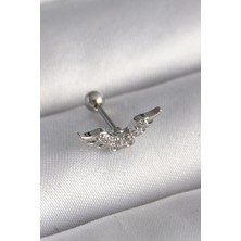 316L Çelik Gümüş Renk Zirkon Taş Detay Kanat Model Tragus Piercing 5886 - PINVOX9132-6569
