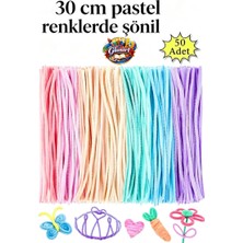 Glanart Şönil Pastel Renkler 50 Adet 30 cm Şönil, Tüylü Tel El Işi Okul Projeleri Için