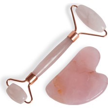 Buba Life Pembe Kuvars Taş Face Roller + Gua Sha Ikili  Yüz Masajı Seti