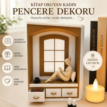 El Yapımı Kitap Okuyan Kadın Pencere Dekoru | 3D Baskı Masa Üstü Kitaplık ve Raf Dekoru | Çekmeceli Mini Dekor