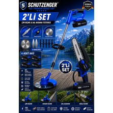 SCHUTZENGER 2’set 4 Batarya Şarjlı Ot Çim Biçme Makinesi Tırpan 7 Başlıklar ve Şarjlı Budama Testeresi Zincirli 15CM  2030TN Mavi