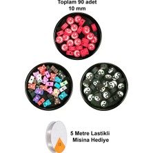 İlk El Grup 90 Adet 10 mm Polimer Kil Fimo Boncuk Takı Bileklik + 5 Metre Misina Hediye - Ayıcık - Bayrak - Y
