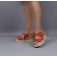 Butik Noble Shoes Hakiki Deri Dolgu Topuk Kadın Terlik
