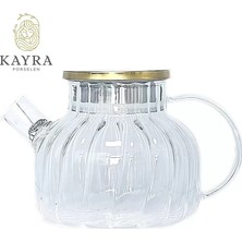 İlk El Grup Çelik Kapaklı Borosilikat Dilimli Model Süzgeçli Cam Demlik Bitki Çayları 1000 ml -CM-2001