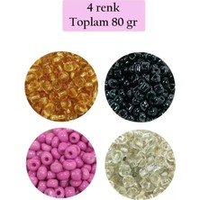 İlk El Grup Dökme Cam Kum Boncuk Büyük Boy (6/0) 4 mm - 4 Renk - Toplam 80 Gram - BNC410
