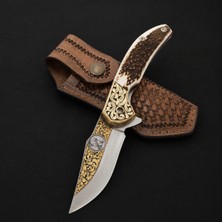 Coyan Knives N690 Çelik Geyik Boynuzu Kabze Altın Gravür Işlemeli Atatürk