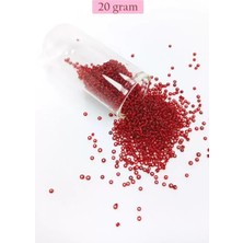 İlk El Grup Dökme Cam Kum Boncuk (11/0) 2 mm - 20 Gram -  Şeffaf Koyu Kırmızı - BNC015