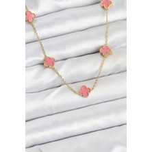 316L Çelik Zincir Gold Renk Pembe Baby Boy Yonca Kadın Kolye 5886 - PINVOX5261-3914