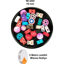 İlk El Grup 90 Adet 10 mm Polimer Kil Fimo Boncuk Takı Bileklik + 5 Metre Lastikli Misina Hediye - Karışık R