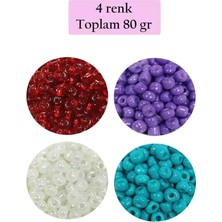 İlk El Grup Dökme Cam Kum Boncuk Büyük Boy (6/0) 4 mm - 4 Renk - Toplam 80 Gram - BNC409