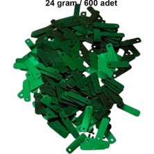 İlk El Grup Koyu Yeşil 15 x 5 mm Dantel Oya Yazma Halhal Abiye Lazer Kesim Pul 600 Adet / 24 Gram