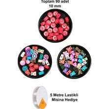İlk El Grup 90 Adet 10 mm Polimer Kil Fimo Boncuk Takı Bileklik + 5 Metre Misina Hediye - Karışık - Bayrak -
