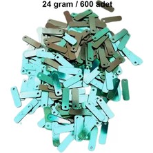 İlk El Grup Yeşil 15 x 5 mm Dantel Oya Yazma Halhal Abiye Lazer Kesim Pul 600 Adet / 24 Gram