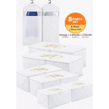 Hurç Organizer Saklama Çantası 2 Mega 2 Büyük 2 Küçük Boy ve Elbise Kılıfı Beyaz Renk 8'li Set