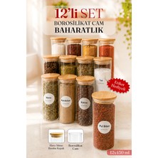 Nyl Home 12 Adet Bambu Kapaklı Vakumlu Baharatlık Seti, Baharat Saklama Kavanozu