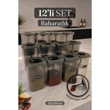 Nyl Home 12'li Kendinden Kaşıklı Baharat Saklama Kabı - Etiketli Kilitlenebilir Kapaklı Baharatlık Seti 12X450ML