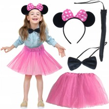 İlk El Grup Minnie Kostüm Seti (Pembe Tütü Etek + Pembe Taç + Papyon + Kuyruk)