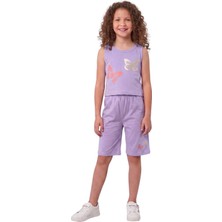 New Kids Kelebek Baskılı Şortta Kelebek Lla  Yaldız Detaylı. Kız Çocuk Takım