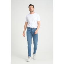 OneZero Erkek Orta Mavi Destroy Skinny Fit Pantolon