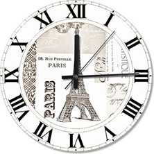 Lusenne Duvar Saati: 50 cm Çaplı Ahşap Eiffel Kulesi ve Paris Temalı