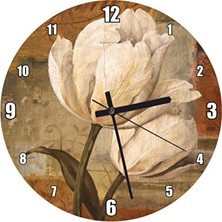Lusenne Duvar Saati: Sanatsal Beyaz Çiçek Temalı (50X50 Cm)