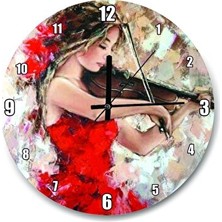 Lusenne Duvar Saati: 50X50 cm Kemancı Kadın Temalı , Sanatsal ve Çarpıcı Tasarım