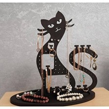 Lusenne Makyaj & Takı Organizeri: Kedi Figürlü Ahşap Takı ve Küpe Standı