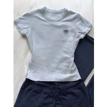 Touz Kemer Boy Spider Göğüs Baskılı Crop Bluz