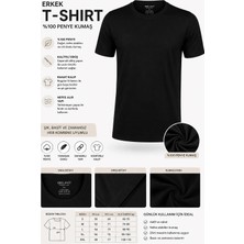 Belinoplus Erkek Basic Siyah Tişört %100 Pamuk Penye Regular Fit Bisiklet Yaka Kısa Kollu