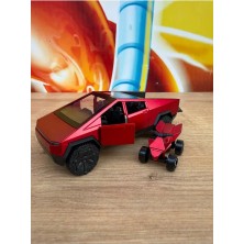 Scntoys Tesla Cybertruck Diecast Pickup Tesla Model Motorlu Diecast Araba Kırmızı Mini